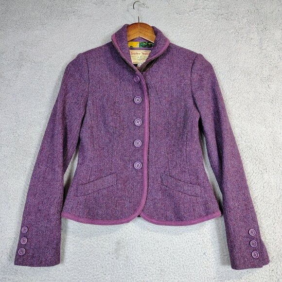 Joules Tweed Jackets & Blazers - Joules Tweed Harber Blazer Women's 4 Purple Herringbone 100% Wool Jacket Classic